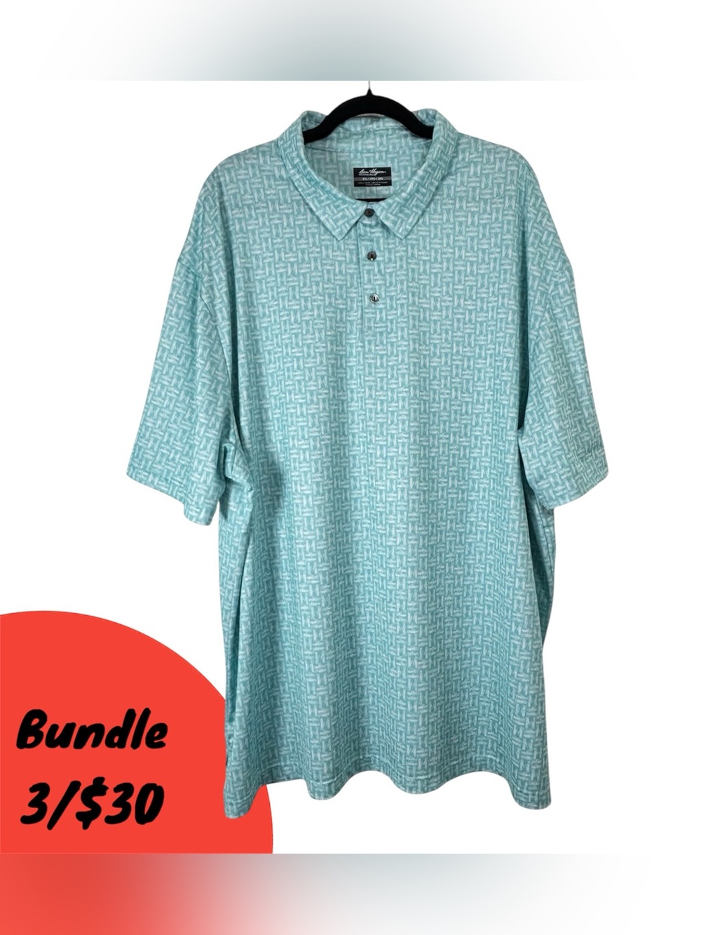Ben Hogan Performance Aqua Patterned Dry fit Polo Dress Shirt Golf Sport Casual